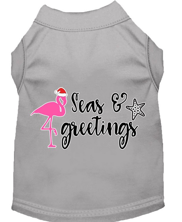 Seas and Greetings Screen Print Dog Shirt Grey Sm